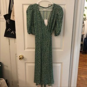 Reformation | Green Floral Wrap Dress (Size S)
